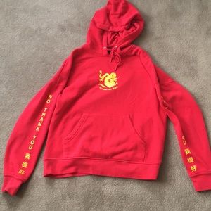 Red Empyre hoodie with “No Thank You” Details